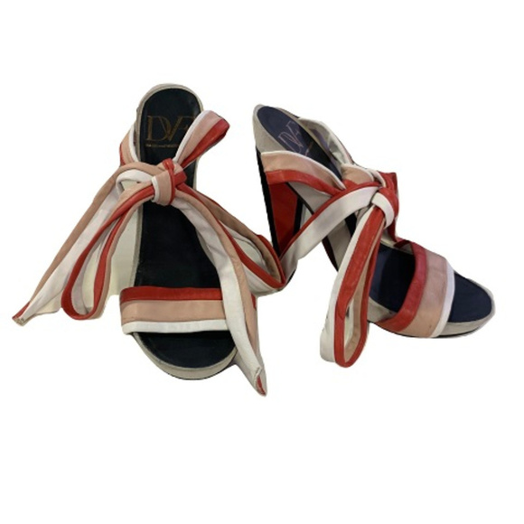 DVF Colorblock Leather Sandals, Size 10 - Picture 1 of 6